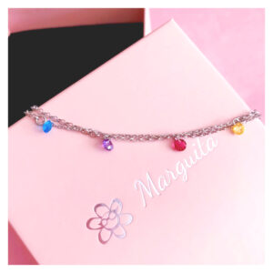 Pulsera doble cadena rodiada piedras color